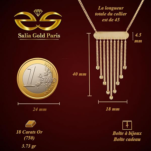 Collier – or 18 carats – 3.73 gr – rectangulaire avec chaînes pendantes avec perles en or facettées, élégance – Valeur refuge – Idée cadeau – poinçon 750 – Certificat d’authenticité – Salia Gold Paris - Image 4