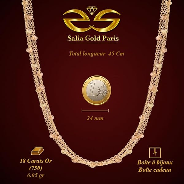 Collier – or 18 carats – 6.05 gr – à cinq rangs avec petites perles facettées, élégance et allure – Valeur refuge – Idée cadeau – poinçon 750 – Certificat d’authenticité – Salia Gold Paris - Image 3