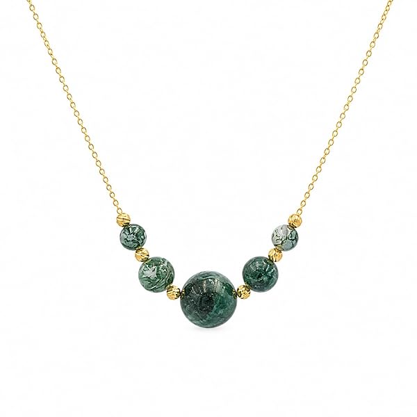 Collier – or 18 jaune carats – 1.350 gr – Agates verts foncés brillantes & boules en Or facettées – Valeur refuge – Cadeau – 750 – Certificat d’authenticité – Salia Gold Paris
