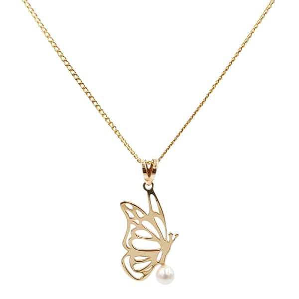 Pendentif Femme – or 18 carats – 0.94 gr – design papillon ajouré avec perle, finesse artisanale – Valeur refuge – Idée cadeau – poinçon 750 – Certificat d’authenticité – Salia Gold Paris