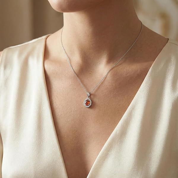 Pendentif Femme – or blanc 18 carats – 0.64 gr – pierre orange facettée, pavage blanc scintillant – Valeur refuge – Idée cadeau – poinçon 750 – Certificat d’authenticité – Salia Gold Paris - Image 3