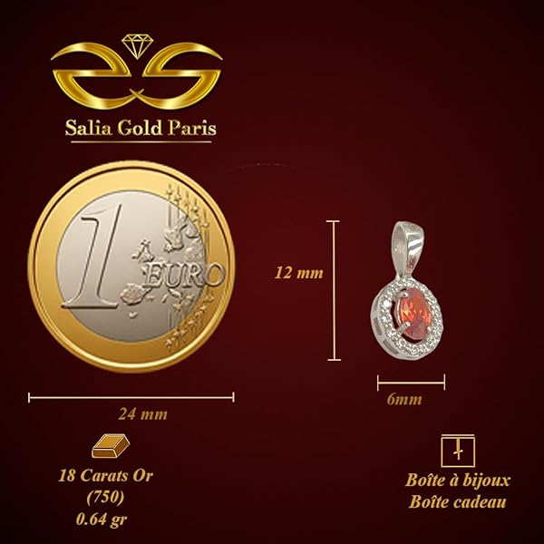 Pendentif Femme – or blanc 18 carats – 0.64 gr – pierre orange facettée, pavage blanc scintillant – Valeur refuge – Idée cadeau – poinçon 750 – Certificat d’authenticité – Salia Gold Paris - Image 4