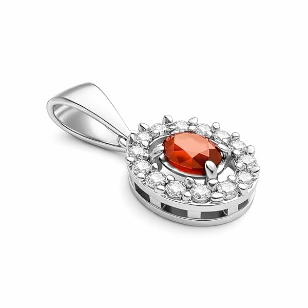 Pendentif Femme – or blanc 18 carats – 0.64 gr – pierre orange facettée, pavage blanc scintillant – Valeur refuge – Idée cadeau – poinçon 750 – Certificat d’authenticité – Salia Gold Paris