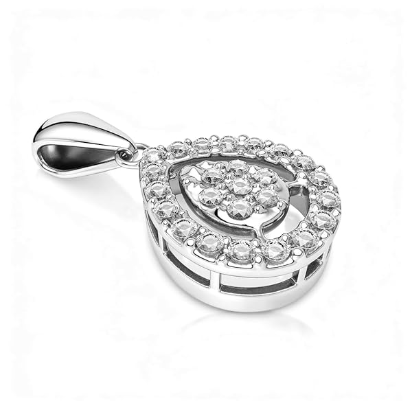 Pendentif Femme – or blanc 18 carats – 0.83 gr – blanc forme goutte serti pierres rondes, design – Valeur refuge – Idée cadeau – poinçon 750 – Certificat d’authenticité – Salia Gold Paris