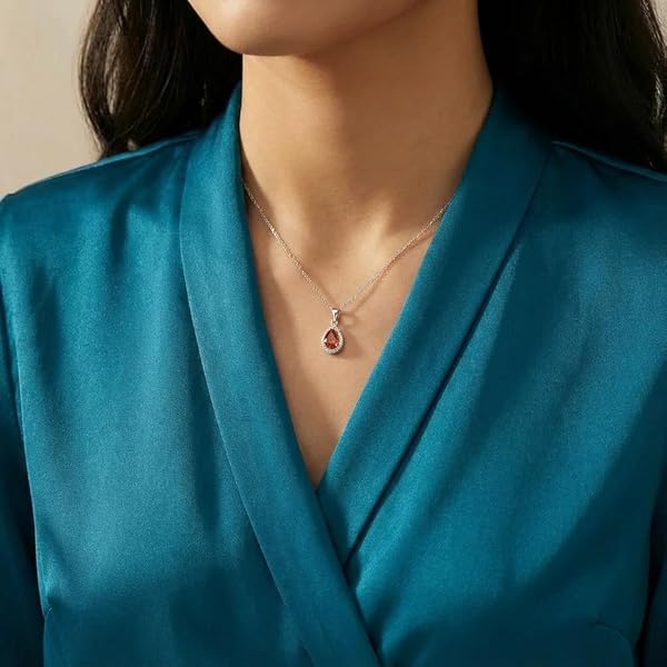 Pendentif Femme – or blanc 18 carats – 0.9 gr – goutte avec pierre orange et éclat diamanté, artisanale – Valeur refuge – Idée cadeau – poinçon 750 – Certificat d’authenticité – Salia Gold Paris - Image 3