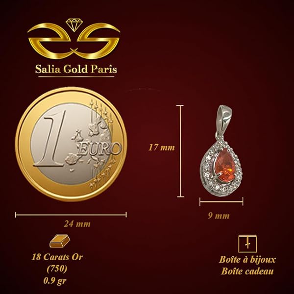 Pendentif Femme – or blanc 18 carats – 0.9 gr – goutte avec pierre orange et éclat diamanté, artisanale – Valeur refuge – Idée cadeau – poinçon 750 – Certificat d’authenticité – Salia Gold Paris - Image 4