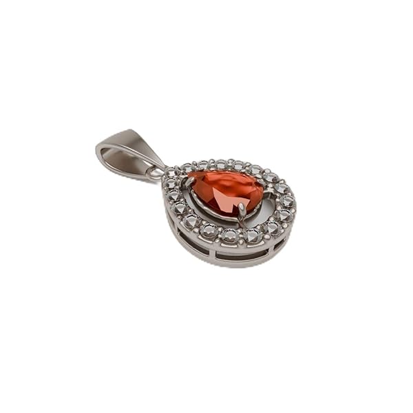 Pendentif Femme – or blanc 18 carats – 0.9 gr – goutte avec pierre orange et éclat diamanté, artisanale – Valeur refuge – Idée cadeau – poinçon 750 – Certificat d’authenticité – Salia Gold Paris