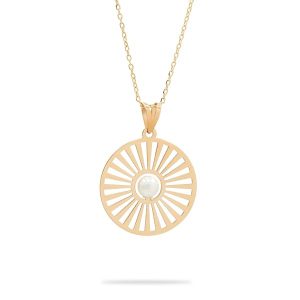 Pendentif Soleil en or jaune 18 carats avec perle blanche – Harmonie géométrique et éclat raffiné – 1.31 gr Or - 25 mm – Salia Gold Paris