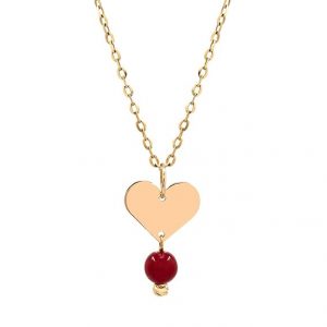 Pendentif cœur femme or jaune 18 carats – Bijou léger avec perle rouge suspendue 16 mm 0.35 gr Or 750/1000 sans perle – Cadeau romantique et élégant – Salia Gold Paris
