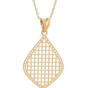 Pendentif dentelle losange en or jaune 18 carats – Design ajouré élégant 30x16 mm – Léger, raffiné et intemporel – Salia Gold Paris