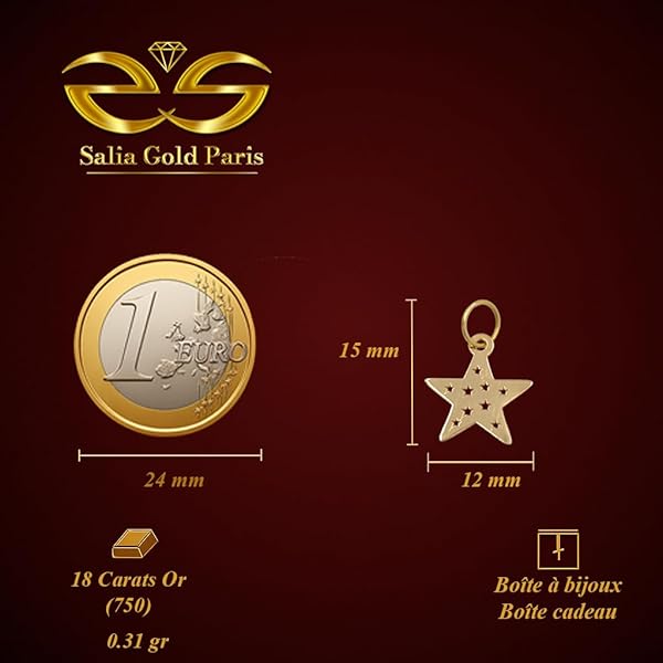 Pendentif – or 18 carats – 0.31 gr – étoile ajourée avec petites étoiles gravées, design – Valeur refuge – Idée cadeau – poinçon 750 – Certificat d’authenticité – Salia Gold Paris - Image 4