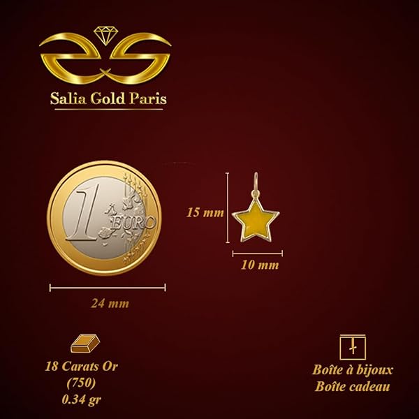 Pendentif – or 18 carats – 0.34 gr – étoile à cinq branches émaillée jaune, détails artistiques fins – Valeur refuge – Idée cadeau – poinçon 750 – Certificat d’authenticité – Salia Gold Paris - Image 4