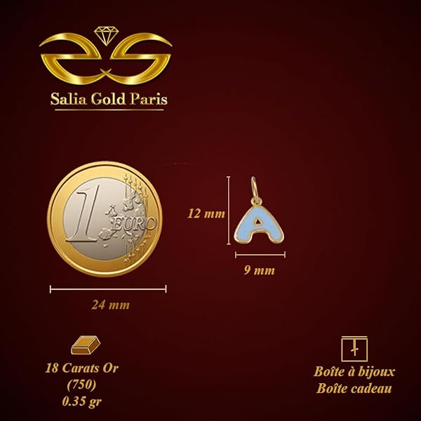Pendentif – or 18 carats – 0.35 gr – lettre A émaillé bleu ciel, design – Valeur refuge – Idée cadeau – poinçon 750 – Certificat d’authenticité – Salia Gold Paris - Image 4