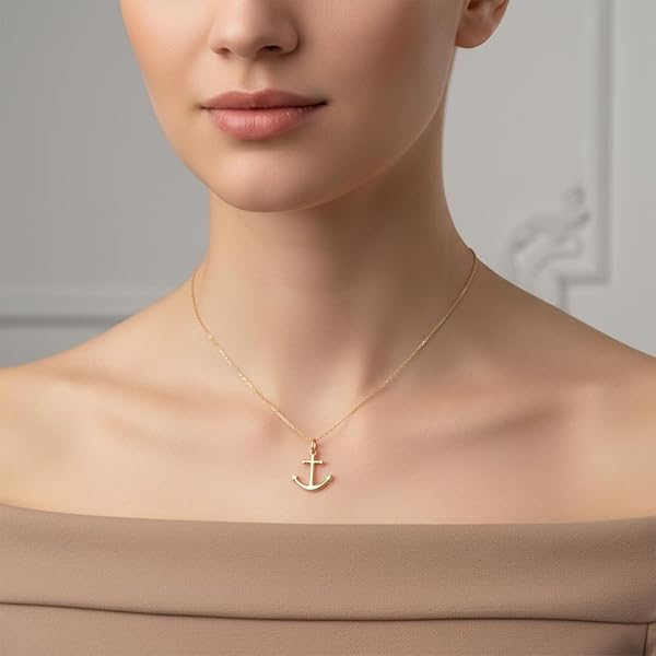 18K Gold Pendant — Delicate Marine Anchor - Image 2