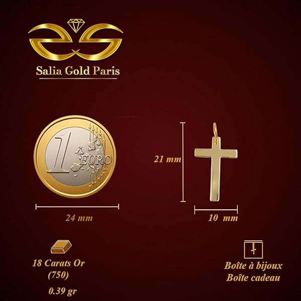 Pendentif – or 18 carats – 0.39 gr – design croix élégante et intemporelle, design artisanal – symbole élégant – Valeur refuge – Idée cadeau – poinçon 750 – Certificat d’authenticité –Salia Gold Paris - Image 4