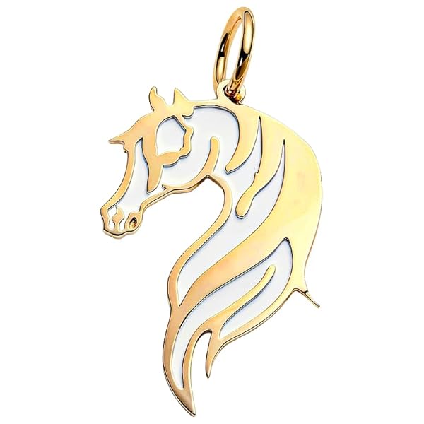 Pendentif – or 18 carats – 0.68 gr – tête de cheval émaillée blanche, détails artistiques fins – Valeur refuge – Idée cadeau – poinçon 750 – Certificat d’authenticité – Salia Gold Paris
