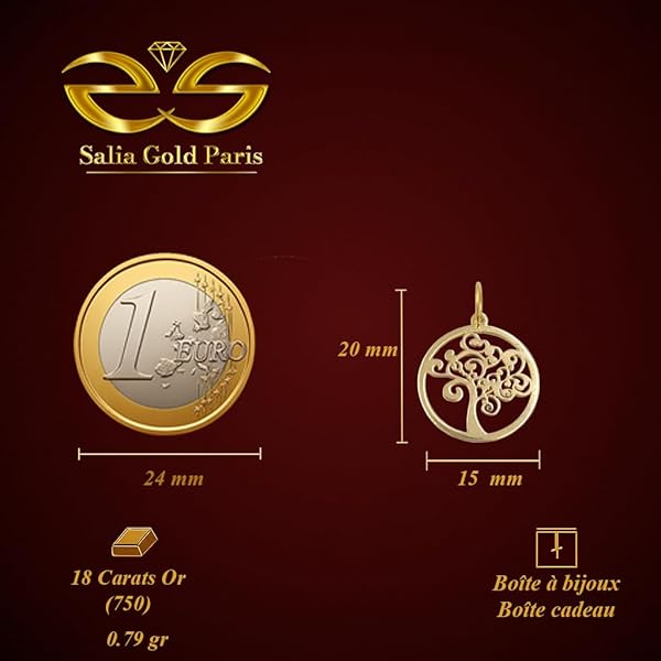 Pendentif – or 18 carats – 0.79 gr – cercle ajouré avec arbre de vie – symbole – Valeur refuge – Idée cadeau – poinçon 750 – Certificat d’authenticité – Salia Gold Paris - Image 4