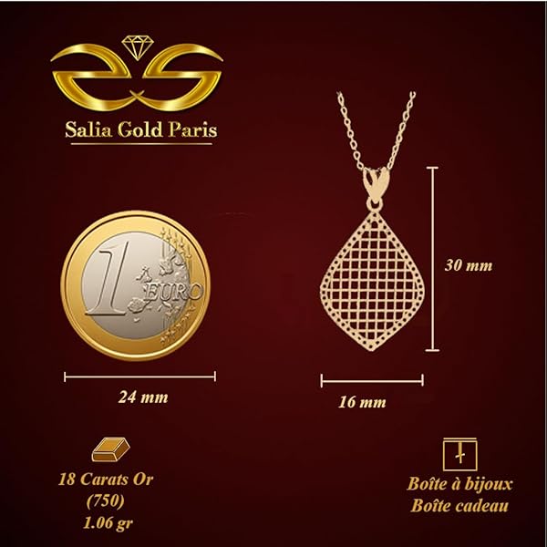 Pendentif – or 18 carats – 1.06 gr – design dentelle losange, léger, raffiné et intemporel – symbole élégant – Valeur refuge – Idée cadeau – poinçon 750 – Certificat d’authenticité – Salia Gold Paris - Image 4