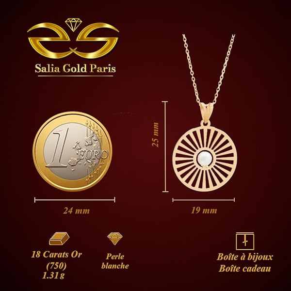 Pendentif – or 18 carats – 1.31 gr – perle blanche, Harmonie géométrique et éclat 25 mm – Valeur refuge – Idée cadeau – poinçon 750 – Certificat d’authenticité – Salia Gold Paris - Image 4