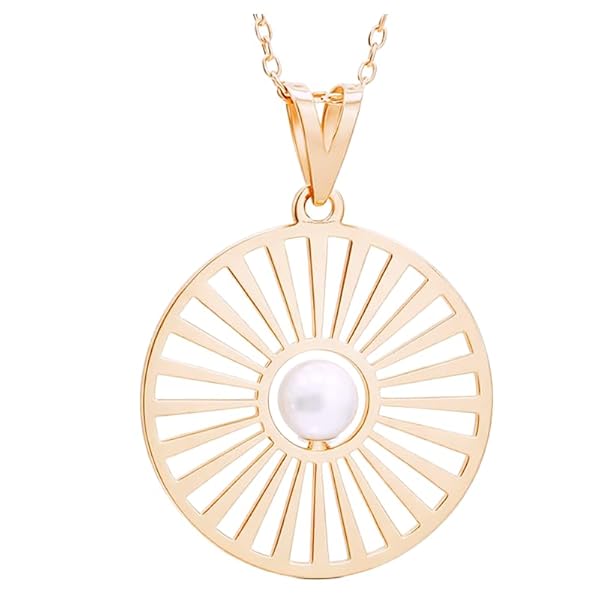 Pendentif – or 18 carats – 1.31 gr – perle blanche, Harmonie géométrique et éclat 25 mm – Valeur refuge – Idée cadeau – poinçon 750 – Certificat d’authenticité – Salia Gold Paris