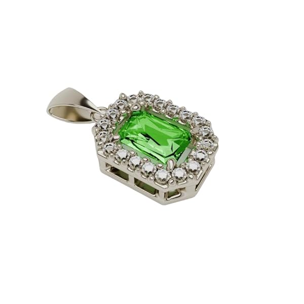 Pendentif – or blanc 18 carats – 0.61 gr – rectangulaire pierre verte taille émeraude et oxyde blanc – Valeur refuge – Idée cadeau – poinçon 750 – Certificat d’authenticité – Salia Gold Paris