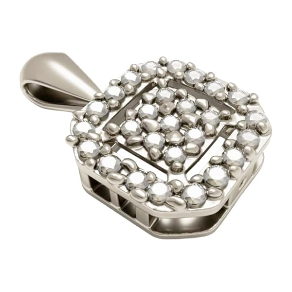 Pendentif – or blanc 18 carats – 0.69 gr – carré avec pavage de pierres blanches scintillantes – Valeur refuge – Idée cadeau – poinçon 750 – Certificat d’authenticité – Salia Gold Paris