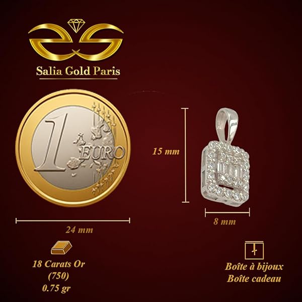 Pendentif – or blanc 18 carats – 0.75 gr – carré avec pierres blanches et baguettes scintillantes – Valeur refuge – Idée cadeau – poinçon 750 – Certificat d’authenticité – Salia Gold Paris - Image 4
