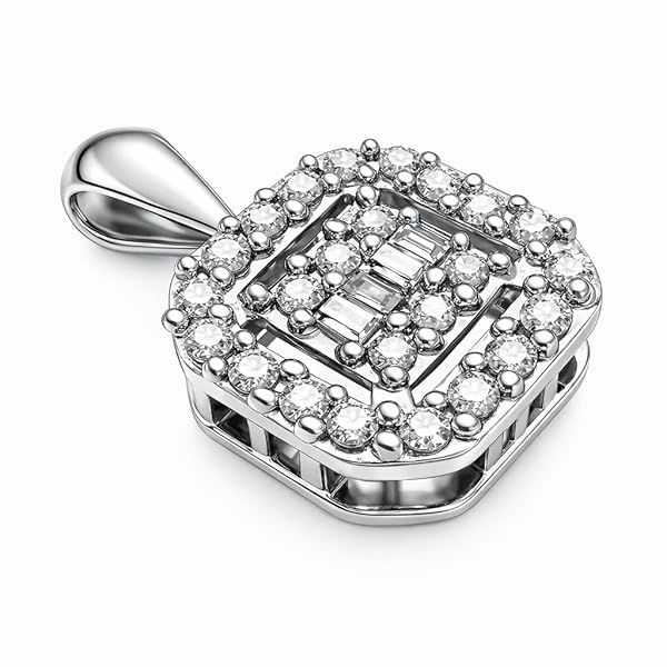Pendentif – or blanc 18 carats – 0.75 gr – carré avec pierres blanches et baguettes scintillantes – Valeur refuge – Idée cadeau – poinçon 750 – Certificat d’authenticité – Salia Gold Paris