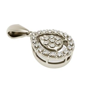 Pendentif or blanc 18 carats 0.83gr Or blanc 750/1000 forme goutte serti pierres rondes – Design élégant et raffiné – Salia Gold Paris