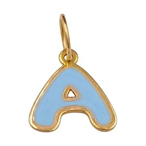 Pendentif or jaune 18 carats 0.35gr Or 750/1000 lettre A émaillé bleu ciel – design minimaliste et raffiné – Salia Gold Paris