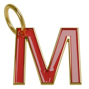 Pendentif or jaune 18 carats 0.38gr Or 750/1000 lettre M émaillé rouge – design raffiné et artisanal – Salia Gold Paris