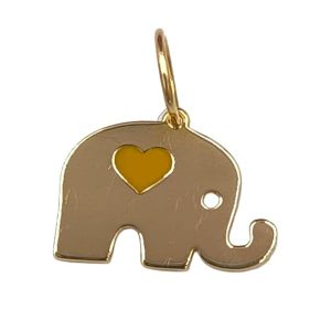 Pendentif or jaune 18 carats 0,54gr Or 750/1000 éléphant minimaliste cœur jaune émaillé – bijou fin et porte-bonheur – Salia Gold Paris