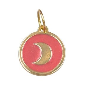 Pendentif or jaune 18 carats 0,59 gr Or 750/1000 Cercle Émaillé Rose avec Lune Dorée – Design Élégant et Symbolique – Finition Artisanale Polie – Salia Gold Paris