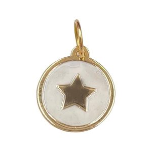 Pendentif or jaune 18 carats 0,6 gr Or 750/1000 Cercle Émaillé Blanc avec Étoile Dorée – Design Élégant et Symbolique – Finition Artisanale Polie – Salia Gold Paris