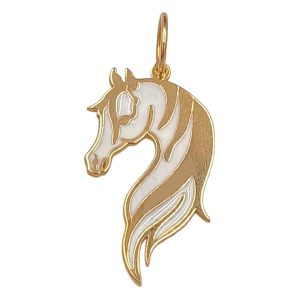 Pendentif or jaune 18 carats 0,68 gr Or 750/1000 Tête de cheval émaillée Blanche – Détails Artistiques Fins – Salia Gold Paris