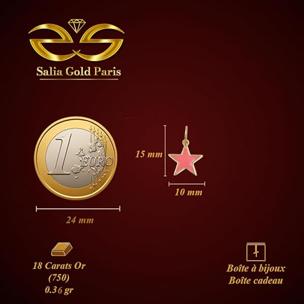 Pendentif – or rose 18 carats – 0.36 gr – étoile à cinq branches émaillée rose, détails artistiques fins – Valeur refuge – Idée cadeau – poinçon 750 – Certificat d’authenticité – Salia Gold Paris - Image 4