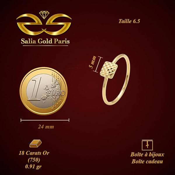 Salia Gold Paris Bague – or 18 Carats – 0.91 gr – Fine ornée d’un carré délicatement facetté – Valeur refuge – Idée cadeau – poinçon 750 – Certificat d’authenticité - Image 4