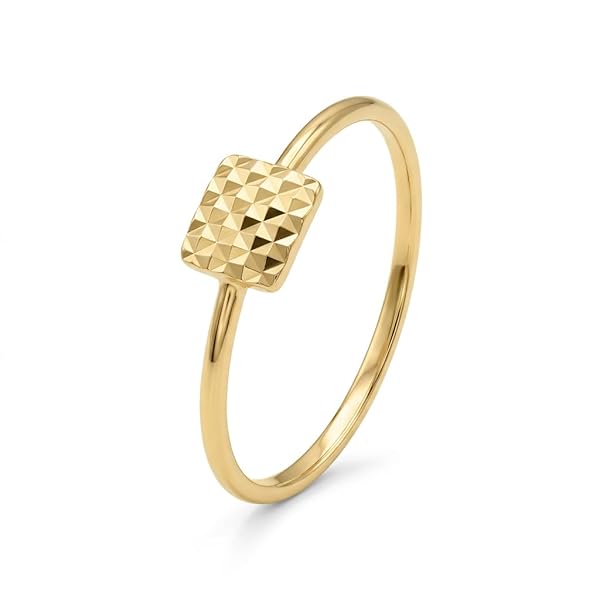 Salia Gold Paris Bague – or 18 Carats – 0.91 gr – Fine ornée d’un carré délicatement facetté – Valeur refuge – Idée cadeau – poinçon 750 – Certificat d’authenticité