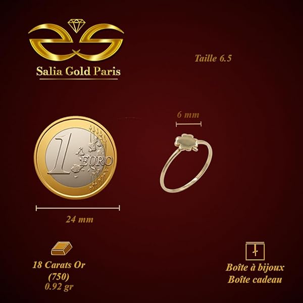 Salia Gold Paris Bague – or 18 Carats – 0.92 gr – Feuille de trèfle – Valeur refuge – Idée cadeau – poinçon 750 – Certificat d’authenticité - Image 4