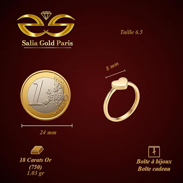 Salia Gold Paris Bague – or 18 Carats – 1.03 gr – Cœur en or – Valeur refuge – Idée cadeau – poinçon 750 – Certificat d’authenticité - Image 4
