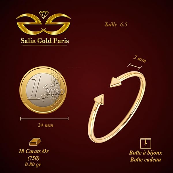Salia Gold Paris Bague – or 18 carats – 0.80 gr – Raffinée en forme de flèches opposées – Valeur refuge – Idée cadeau – poinçon 750 – Certificat d’authenticité - Image 4