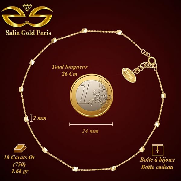 Salia Gold Paris Bracelet cheville – or 18 Carats – 1.68 gr – Décorés de petits cubes dorés facettés – Valeur refuge – Idée cadeau – poinçon 750 – Certificat d’authenticité - Image 4
