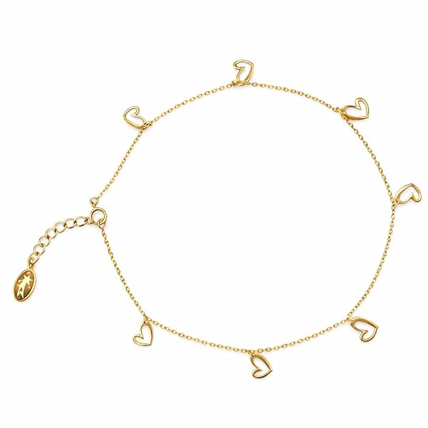 Salia Gold Paris Bracelet cheville – or 18 Carats – 1.73 gr – décoré de cœurs creux inclinés – Valeur refuge – Idée cadeau – poinçon 750 – Certificat d’authenticité