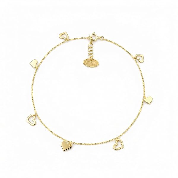 Salia Gold Paris Bracelet cheville – or 18 Carats – 1.76 gr – Pendentifs en forme de cœur variés – Valeur refuge – Idée cadeau – poinçon 750 – Certificat d’authenticité