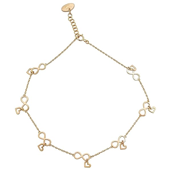 Salia Gold Paris Bracelet cheville – or 18 Carats – 1.95 gr – Pendentifs infini avec de petits cœurs – Valeur refuge – Idée cadeau – poinçon 750 – Certificat d’authenticité