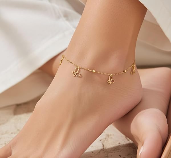 Salia Gold Paris Bracelet cheville – or 18 Carats – 2 gr – Orné de papillons ludiques et de perles dorées – Valeur refuge – Idée cadeau – poinçon 750 – Certificat d’authenticité - Image 3