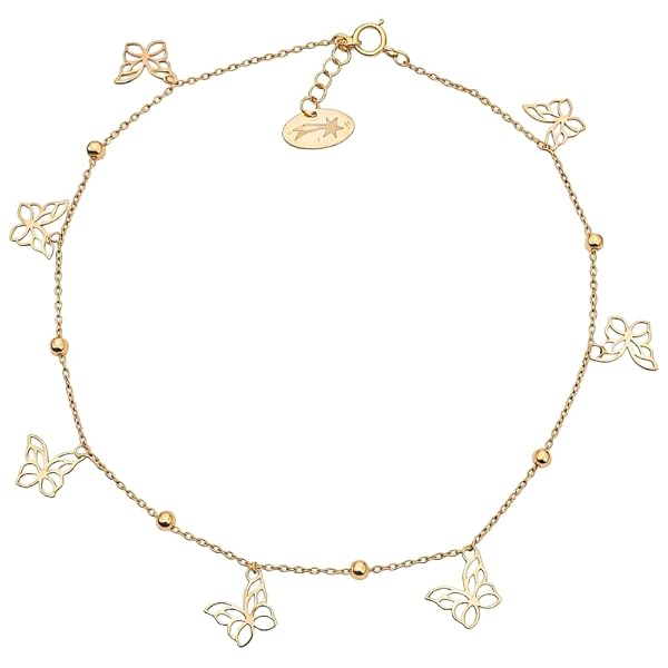 Salia Gold Paris Bracelet cheville – or 18 Carats – 2.09 gr – Orné de papillons en dentelle et de petites perles dorées – Valeur refuge – Idée cadeau – poinçon 750 – Certificat d’authenticité