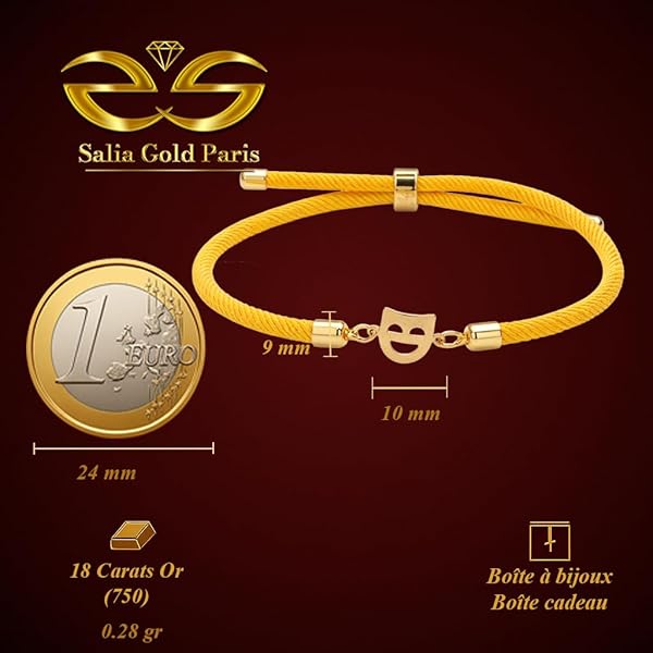 Salia Gold Paris Bracelet – or 18 Carats – 0.28 gr – design masque de théâtre – Valeur refuge – Idée cadeau – poinçon 750 – Certificat d’authenticité - Image 4