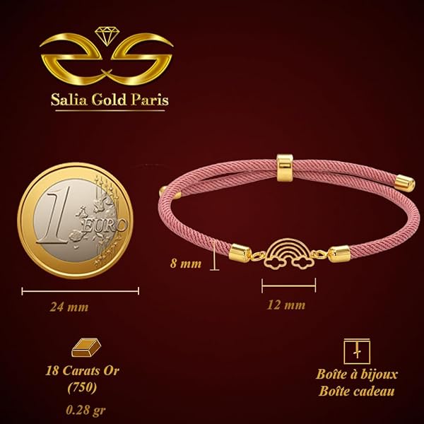 Salia Gold Paris Bracelet – or 18 Carats – 0.28 gr – motif arc-en-ciel – Valeur refuge – Idée cadeau – poinçon 750 – Certificat d’authenticité - Image 4