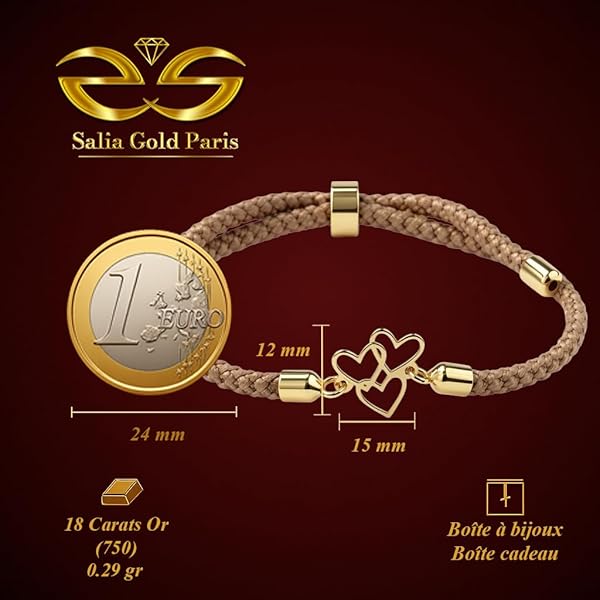 Salia Gold Paris Bracelet – or 18 Carats – 0.29 gr – Trois cœurs unis et complices – Valeur refuge – Idée cadeau – poinçon 750 – Certificat d’authenticité - Image 4